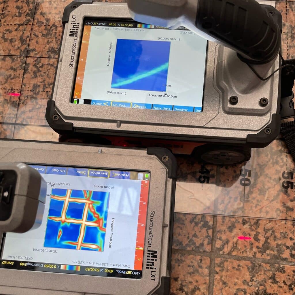 Détection de réseaux enfouis dans une dalle béton pour la sécurisation de carottage 